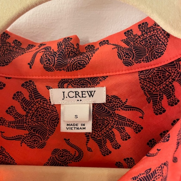 J. Crew Coral Blouse with Navy Elephant Design - Picture 2 of 4